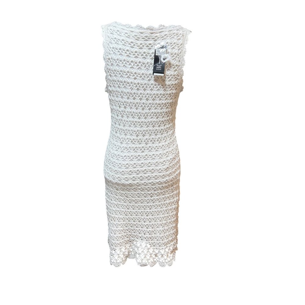 White Crochet Sleeveless Midi Boho Lined Dress Large By INC International Concep - Picture 2 of 6